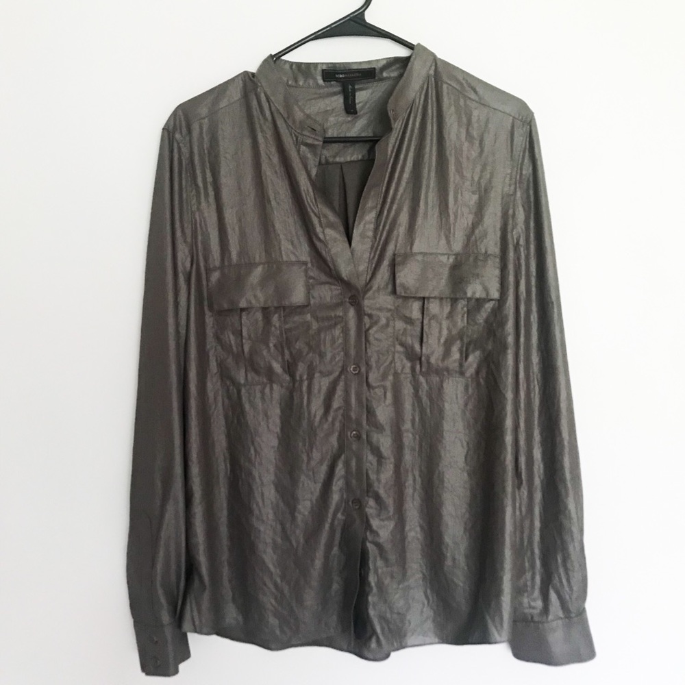 BCBGMaxAzria Dusty Olive Metallic Anderson Blouse